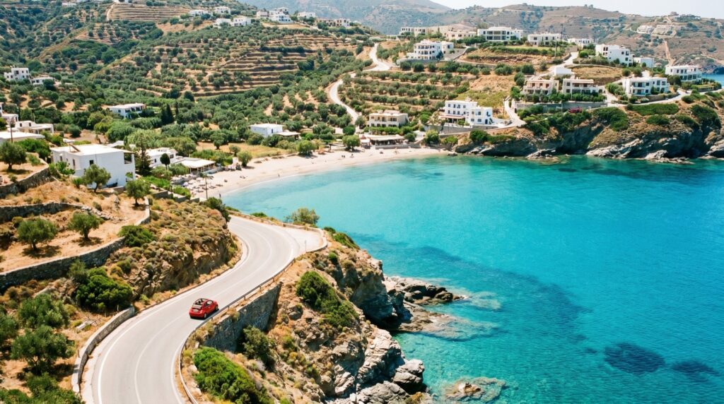 Ο κόλπος και η παραλία της Αγίας Πελαγίας στην Κρήτη με παραλιακό δρόμο - JK Tours