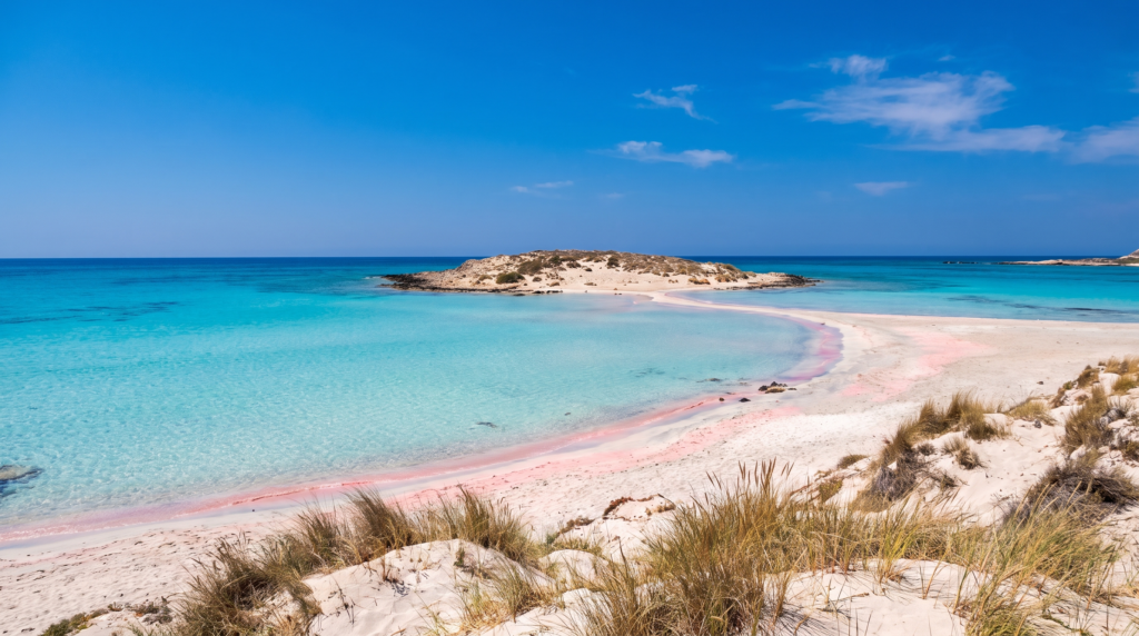 Η παραλία Ελαφονήσι στην Κρήτη με τη ροζ άμμο και τη λιμνοθάλασσα, JK Tours